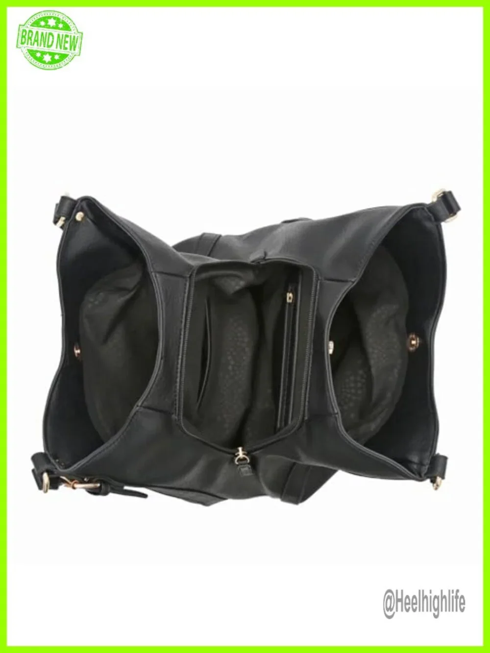 Lightweight Faux Leather Medium Hobo Bag with 3 Compartments and Top Handles